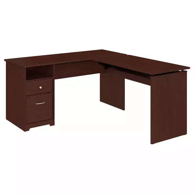 60" L-Shaped Sit-to-Stand Desk – 3 Height Positions, File Drawer, Harvest Cherry