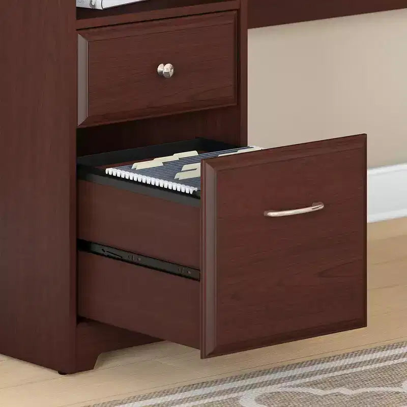 60" L-Shaped Sit-to-Stand Desk – 3 Height Positions, File Drawer, Harvest Cherry