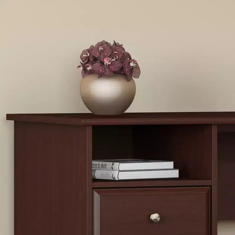 60" L-Shaped Sit-to-Stand Desk – 3 Height Positions, File Drawer, Harvest Cherry