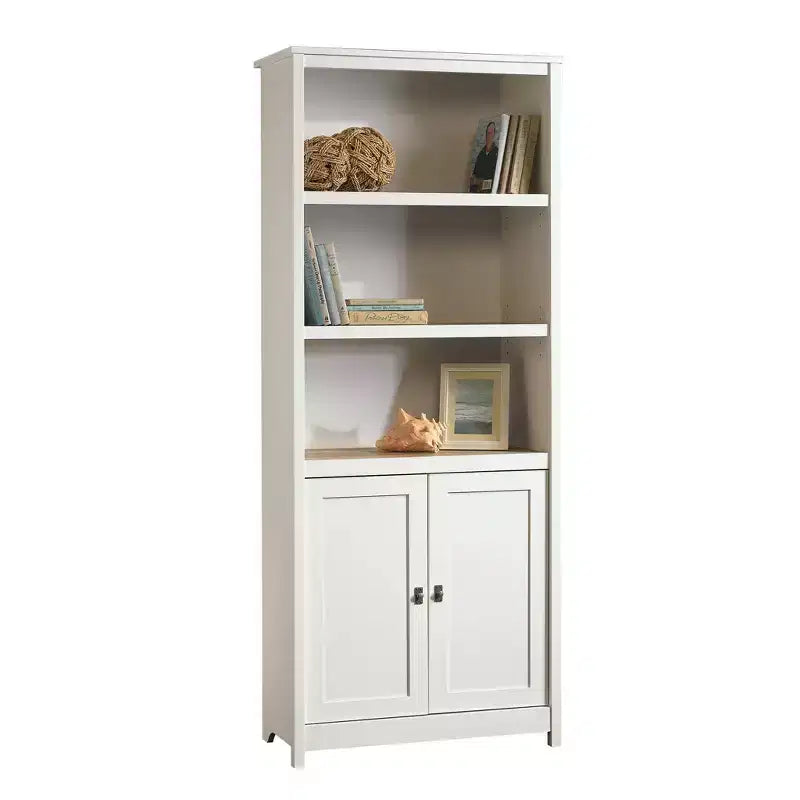 71" Bookcase Library with 2 Doors & 3 Adjustable Shelves – Soft White, MDF
