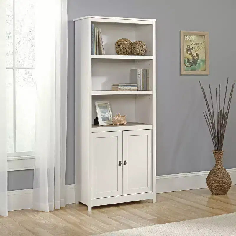 71" Bookcase Library with 2 Doors & 3 Adjustable Shelves – Soft White, MDF