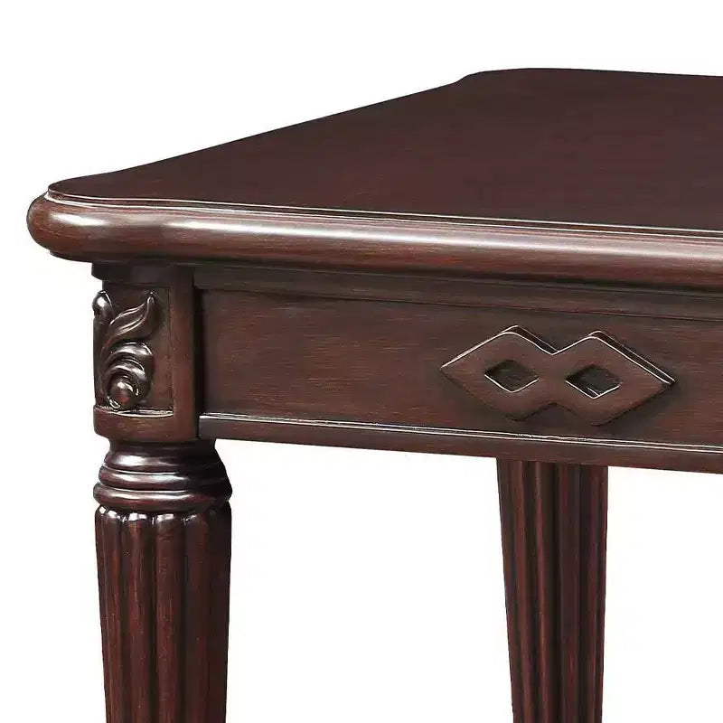 26" Square Accent Table Espresso – Turned Legs, Carved Fluting, Wood Composite, No Assembly