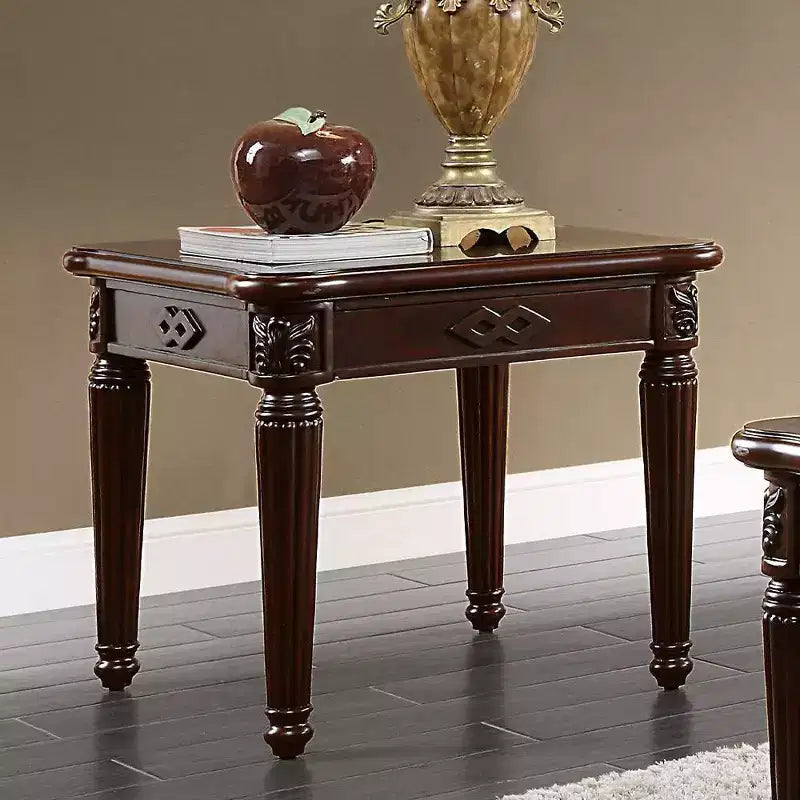 26" Square Accent Table Espresso – Turned Legs, Carved Fluting, Wood Composite, No Assembly