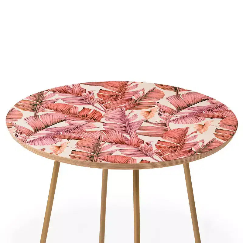 Round Printed Side Table Pink/Gold – 19" Steel Legs, Baltic Birch Top, 80 lb Capacity