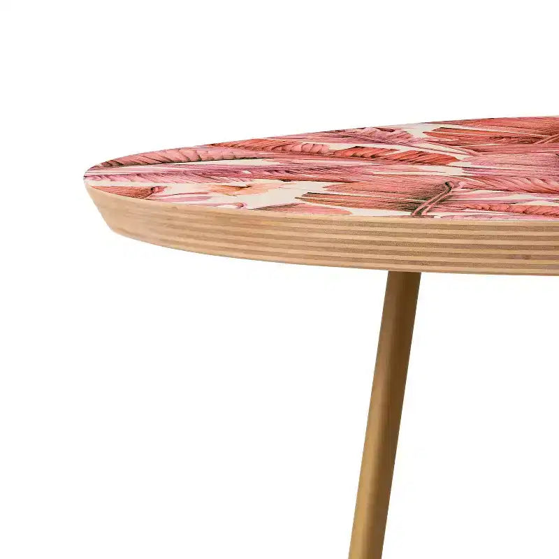 Round Printed Side Table Pink/Gold – 19" Steel Legs, Baltic Birch Top, 80 lb Capacity