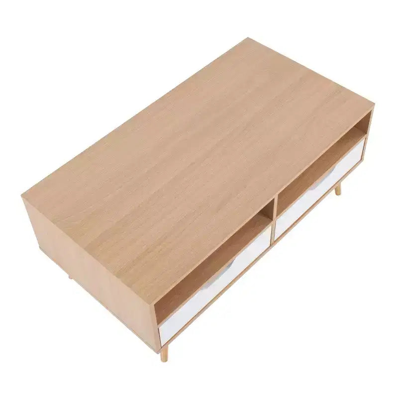 Contemporary White Coffee Table with 2 Drawers & 2 Shelves – Wood Composite, 39.5"W