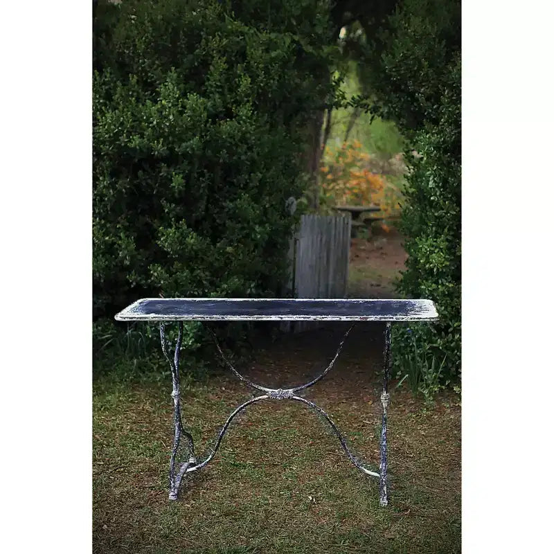 55.25" Vintage Metal Sofa Console Table – Distressed Black/White, Rustic Antique, 50 lb