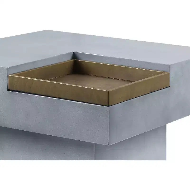 31.5" Square Coffee Table Weathered Gray – Cement Top, Pedestal Base, Removable Tray