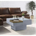 31.5" Square Coffee Table Weathered Gray – Cement Top, Pedestal Base, Removable Tray