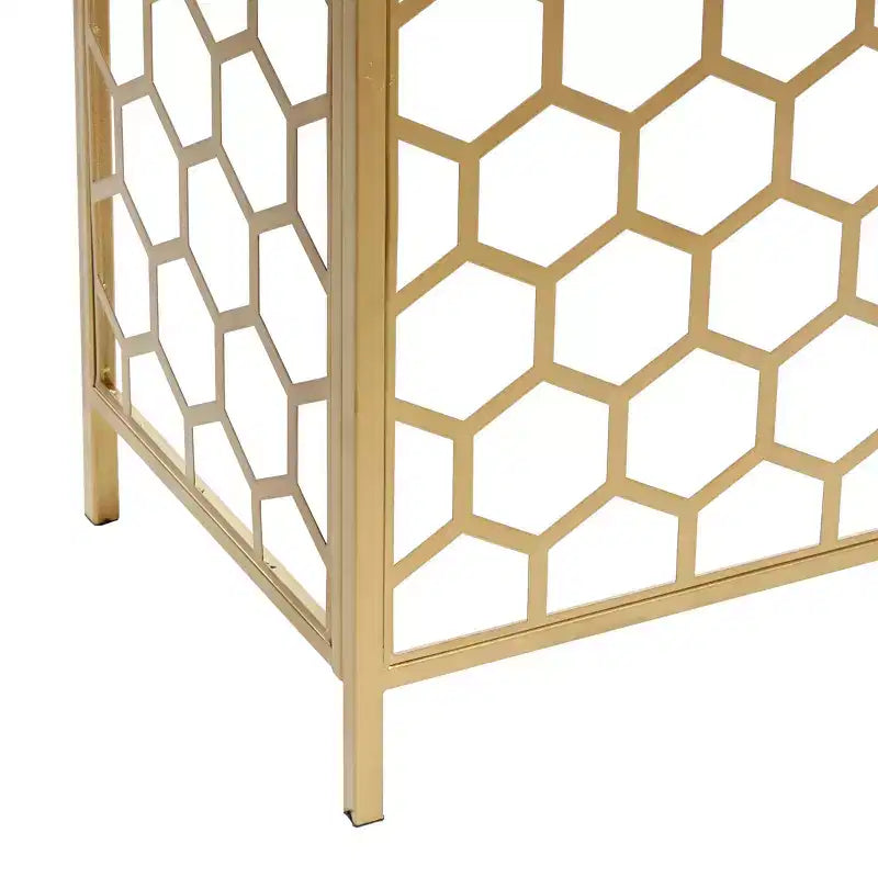 Gold Iron Beehive Pattern Console Table – 42"W, Wood Top, 100 lb Capacity