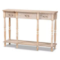 Hallan Wood 3 Drawer Console Table Oak Brown - Baxton Studio: Whitewashed, Antique Gold Tone Pulls, Lower Shelf
