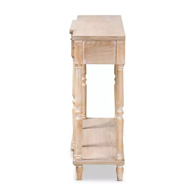 48" Wood Console Table with 3 Drawers & Lower Shelf – Whitewashed Oak Brown