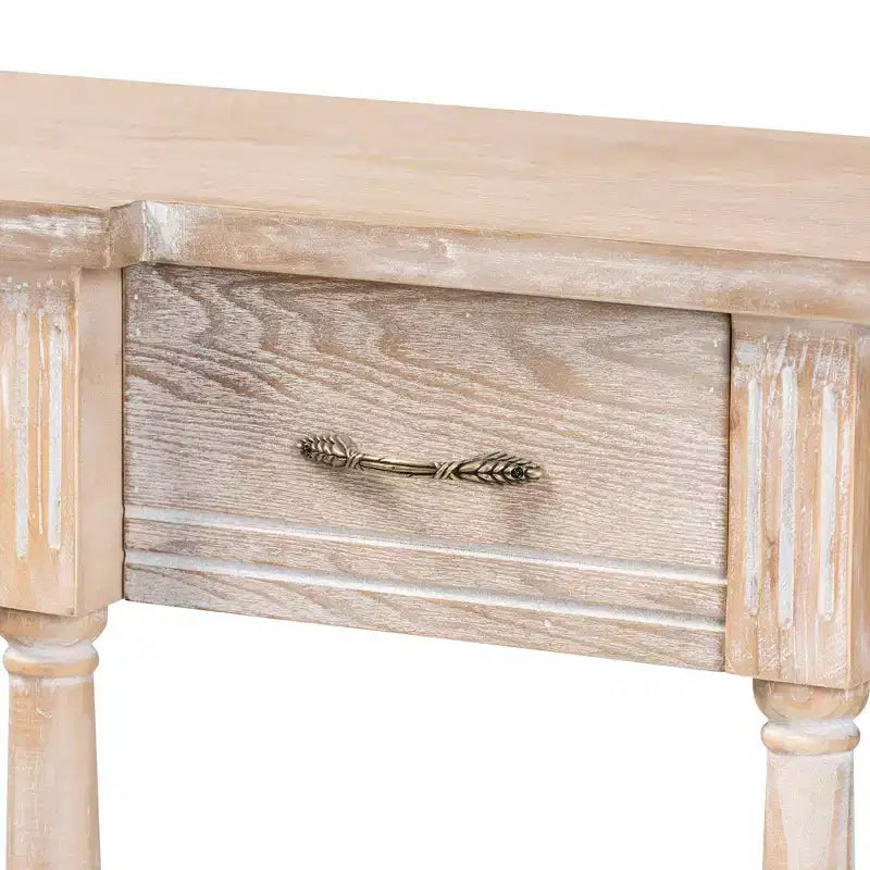 48" Wood Console Table with 3 Drawers & Lower Shelf – Whitewashed Oak Brown
