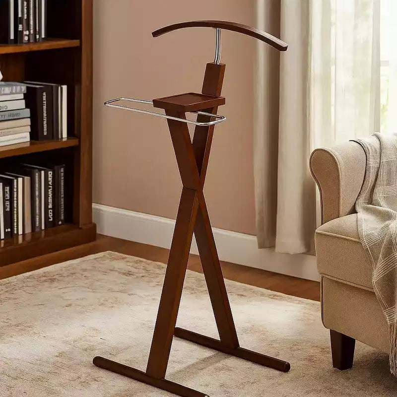 Modern Valet Stand with Chrome Hardware & Dual-Tone Wood Hanger