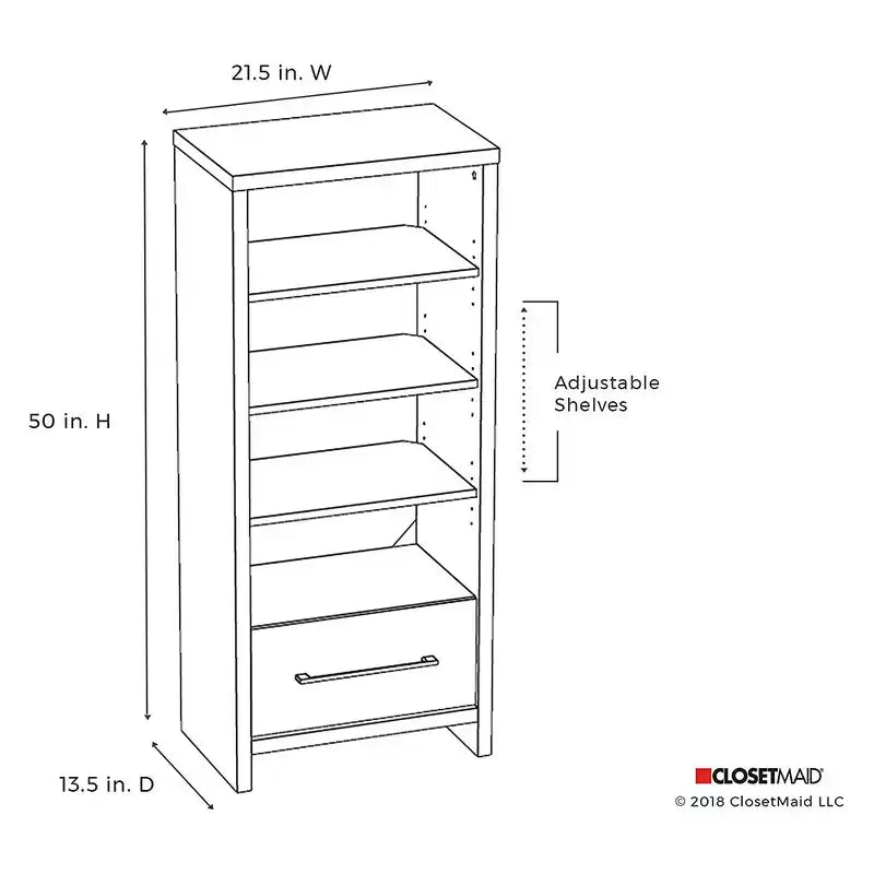 White Media Storage Tower Bookcase with Drawer – 5 Shelves, 2 Pack