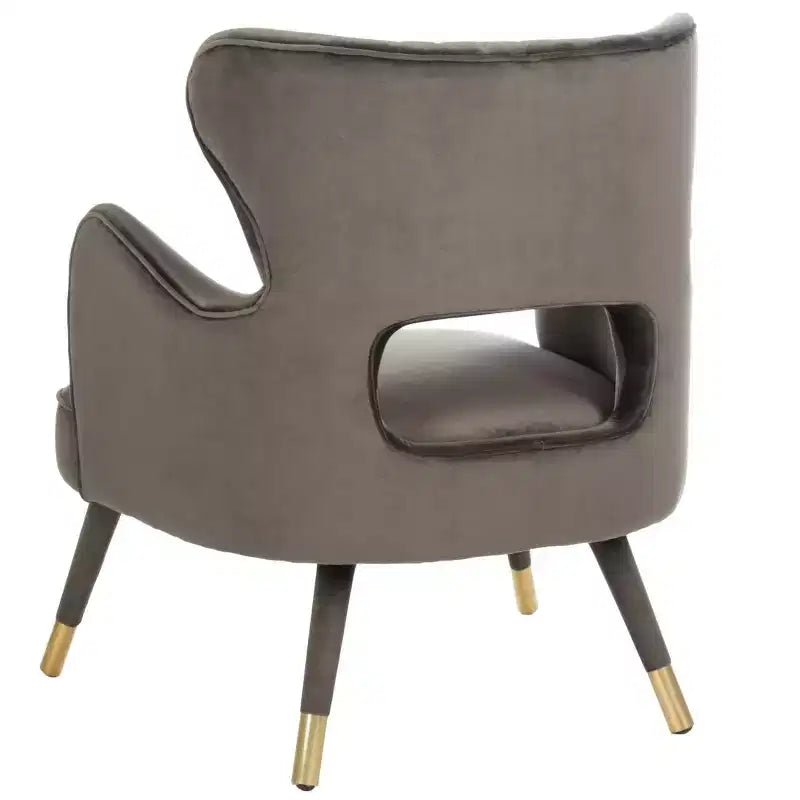 Wingback Accent Chair in Shale & Gold – Velvet Upholstery, Wood Frame, 275 lb Capacity