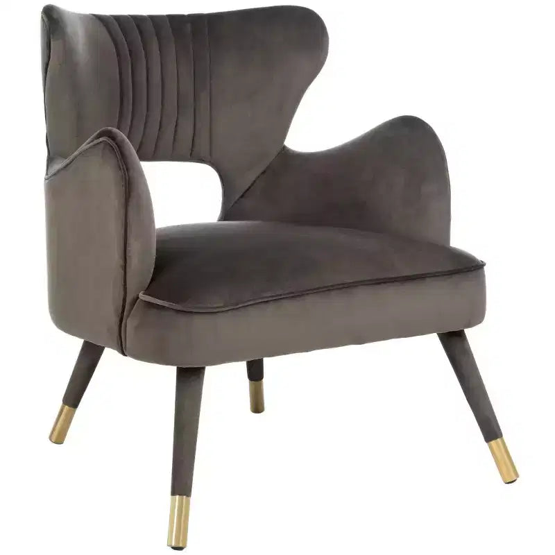 Wingback Accent Chair in Shale & Gold – Velvet Upholstery, Wood Frame, 275 lb Capacity