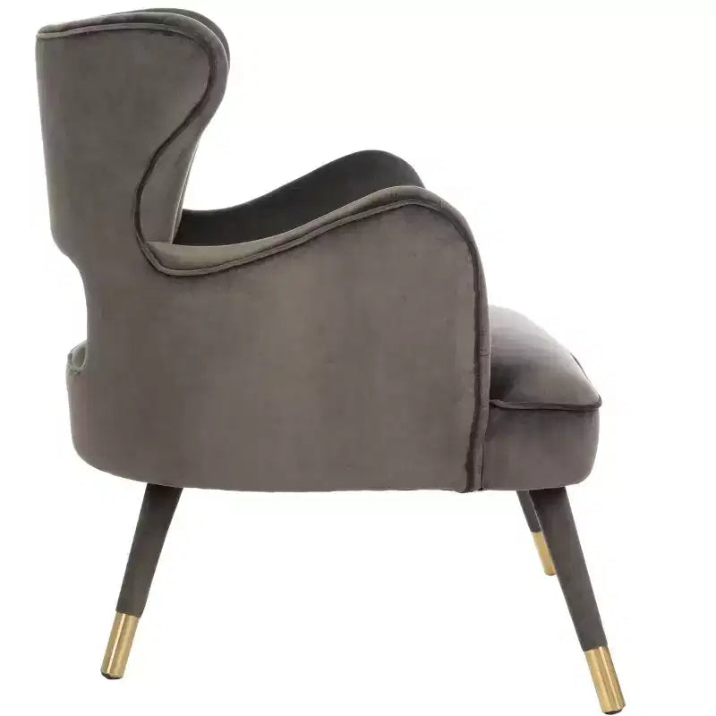 Wingback Accent Chair in Shale & Gold – Velvet Upholstery, Wood Frame, 275 lb Capacity