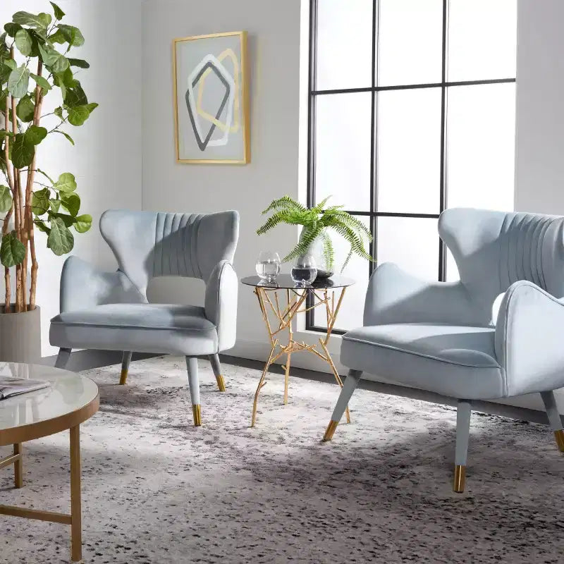 Wingback Accent Chair in Shale & Gold – Velvet Upholstery, Wood Frame, 275 lb Capacity