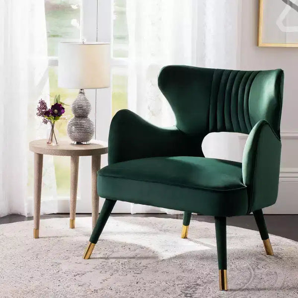 Fauteuil d'appoint à dossier haut Shale & Gold – Revêtement en velours, structure en bois, capacité de 125 kg