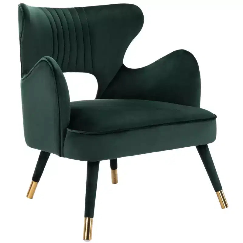 Wingback Accent Chair in Shale & Gold – Velvet Upholstery, Wood Frame, 275 lb Capacity