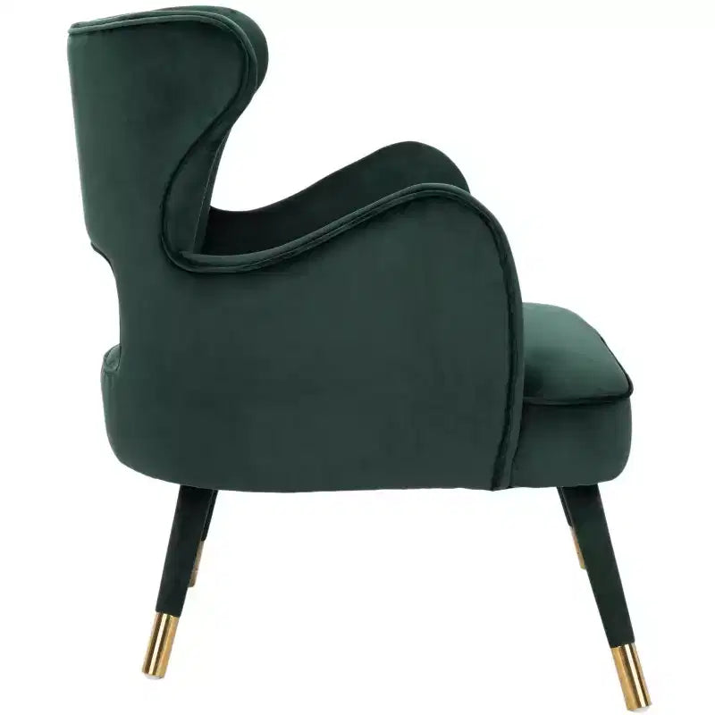 Wingback Accent Chair in Shale & Gold – Velvet Upholstery, Wood Frame, 275 lb Capacity