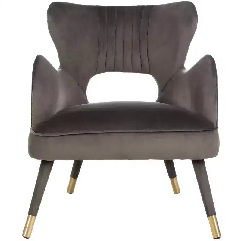Wingback Accent Chair in Shale & Gold – Velvet Upholstery, Wood Frame, 275 lb Capacity