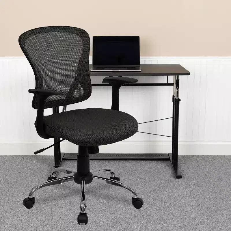 Mid-Back Mesh Swivel Task Office Chair with Chrome Base & Fixed Arms