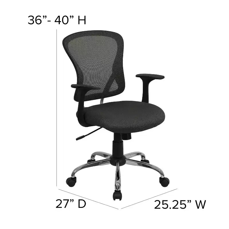 Mid-Back Mesh Swivel Task Office Chair with Chrome Base & Fixed Arms