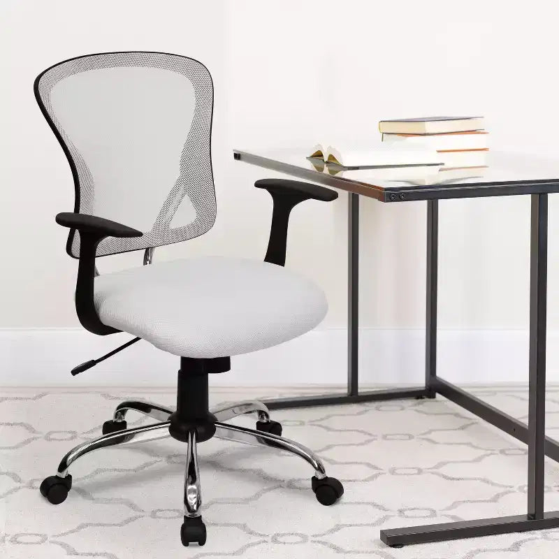 Mid-Back Mesh Swivel Task Office Chair with Chrome Base & Fixed Arms