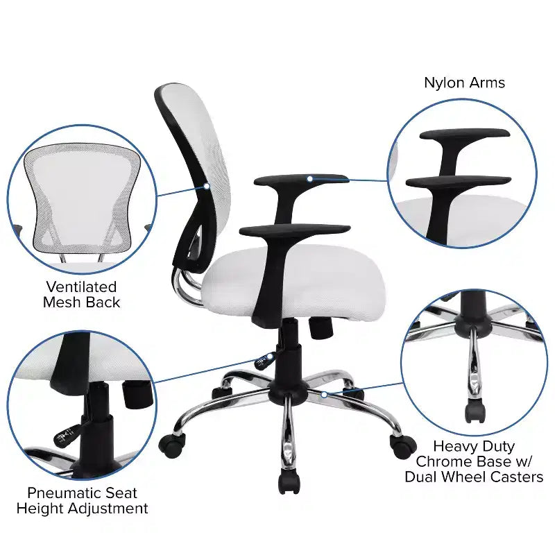 Mid-Back Mesh Swivel Task Office Chair with Chrome Base & Fixed Arms