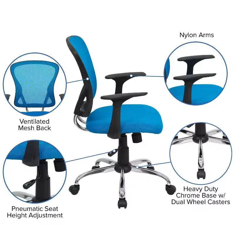 Mid-Back Mesh Swivel Task Office Chair with Chrome Base & Fixed Arms