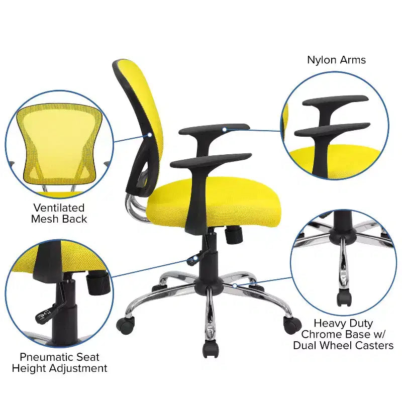 Mid-Back Mesh Swivel Task Office Chair with Chrome Base & Fixed Arms
