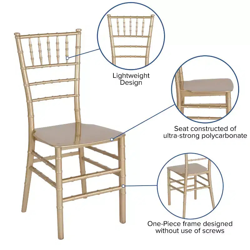 Resin Stackable Chiavari Chair – 1000 lb Capacity, Indoor & Outdoor, Fully Assembled