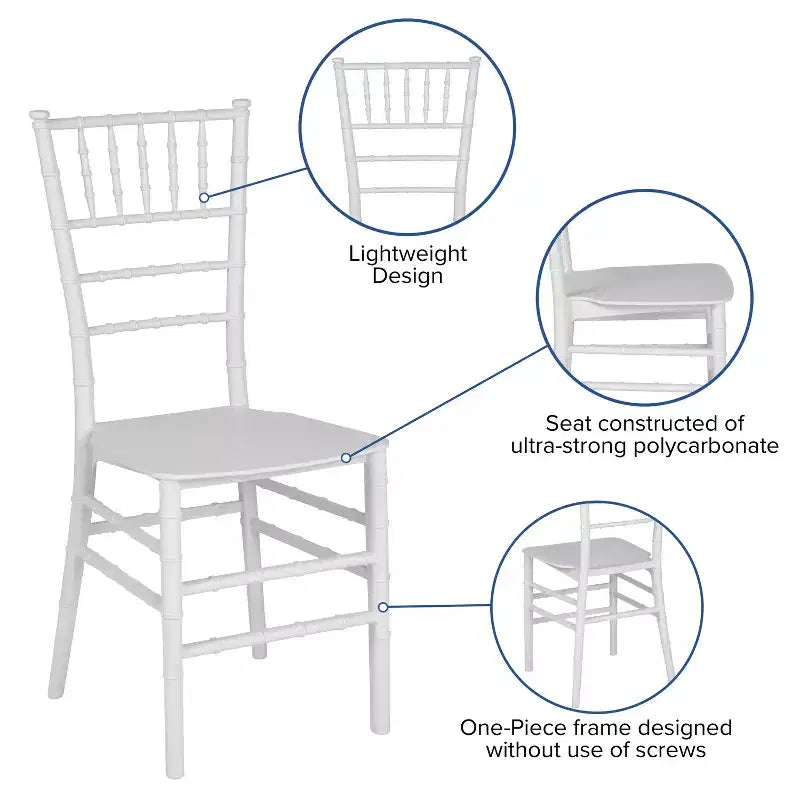 Resin Stackable Chiavari Chair – 1000 lb Capacity, Indoor & Outdoor, Fully Assembled