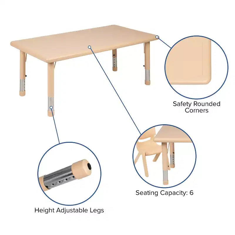 Kids Height Adjustable Activity Table Set with 4 Chairs – 24x48", Plastic, Ages 1-3