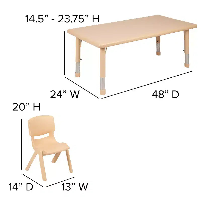 Kids Height Adjustable Activity Table Set with 4 Chairs – 24x48", Plastic, Ages 1-3