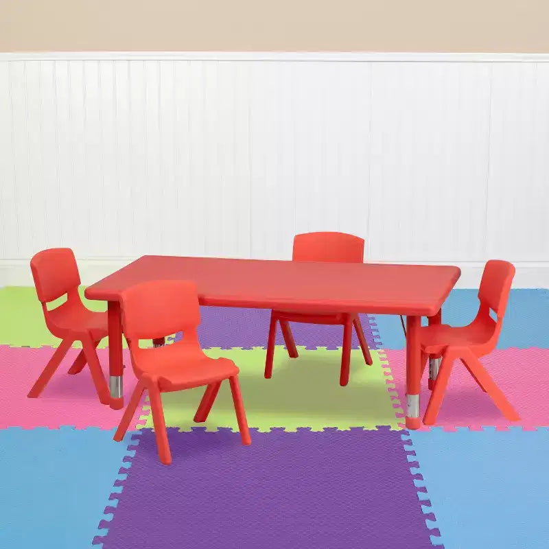 Kids Height Adjustable Activity Table Set with 4 Chairs – 24x48", Plastic, Ages 1-3