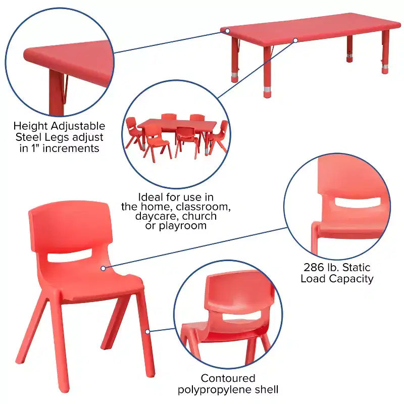 Kids Height Adjustable Activity Table Set with 4 Chairs – 24x48", Plastic, Ages 1-3