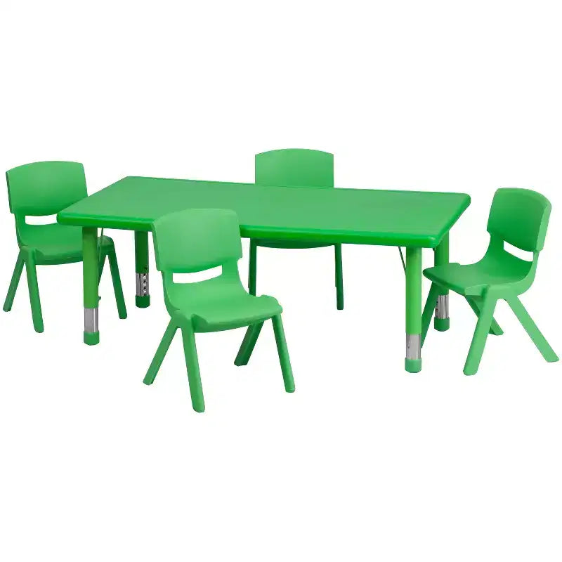 Kids Height Adjustable Activity Table Set with 4 Chairs – 24x48", Plastic, Ages 1-3