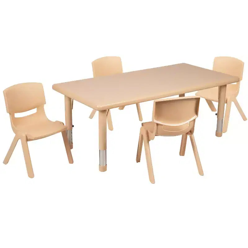 Kids Height Adjustable Activity Table Set with 4 Chairs – 24x48", Plastic, Ages 1-3