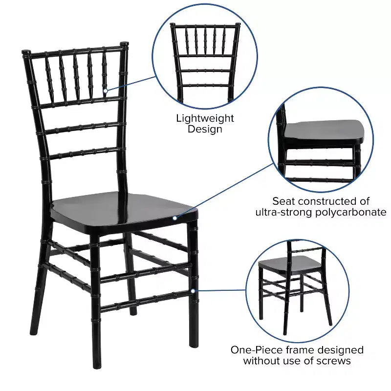 Resin Stacking Chiavari Chair for Weddings & Events – 1000 lb, Indoor & Outdoor