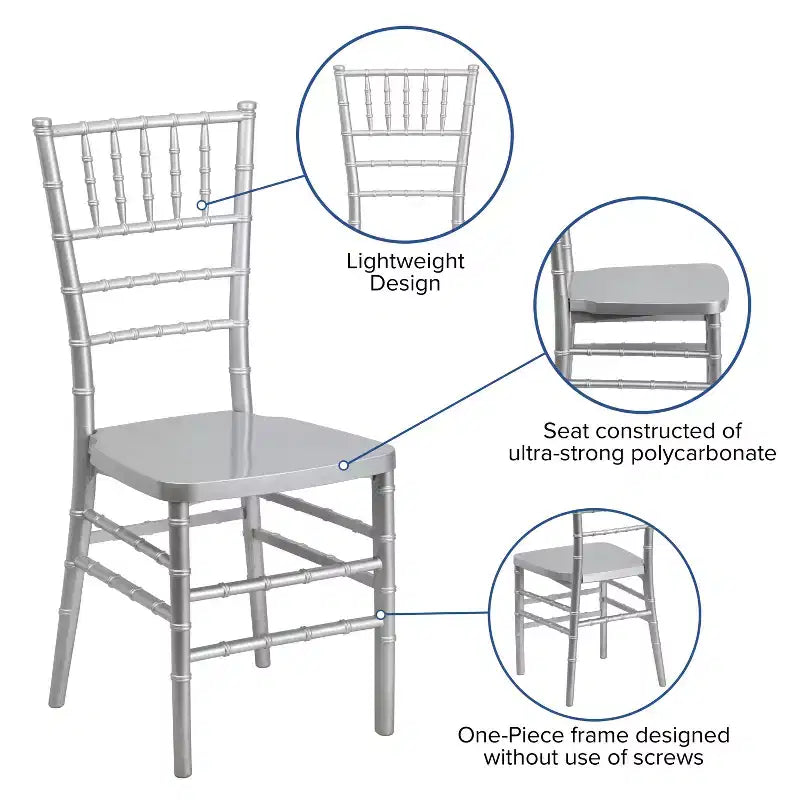 Resin Stacking Chiavari Chair for Weddings & Events – 1000 lb, Indoor & Outdoor