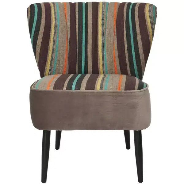 Fauteuil d'appoint rayé moderne du milieu du siècle – Sans accoudoirs, pieds en bois, capacité de 125 kg