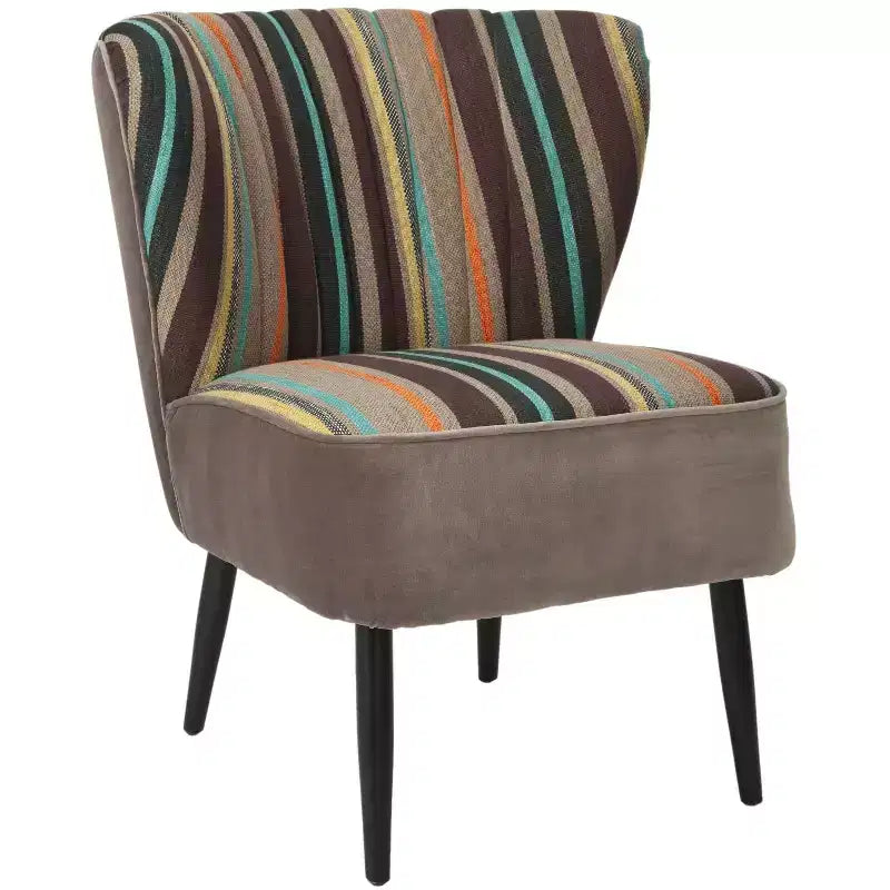Mid-Century Modern Striped Accent Chair – Armless, Wood Legs, 275 lb Capacity