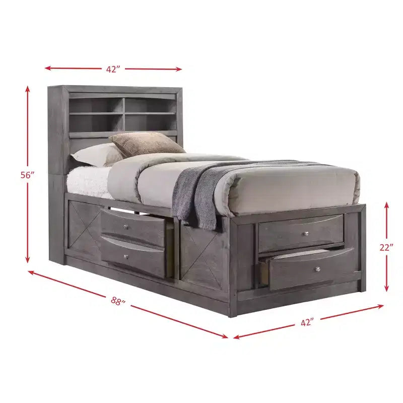 Gray Storage Platform Bed with Headboard Storage & Built-In Drawers – 500 lb Capacity