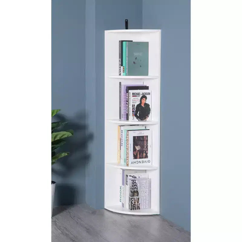 4-Tier Wooden Corner Bookshelf White – 51"H, Compact Design for Home & Office