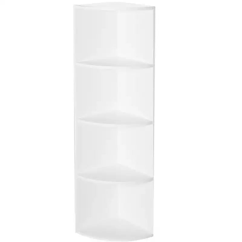 4-Tier Wooden Corner Bookshelf White – 51"H, Compact Design for Home & Office