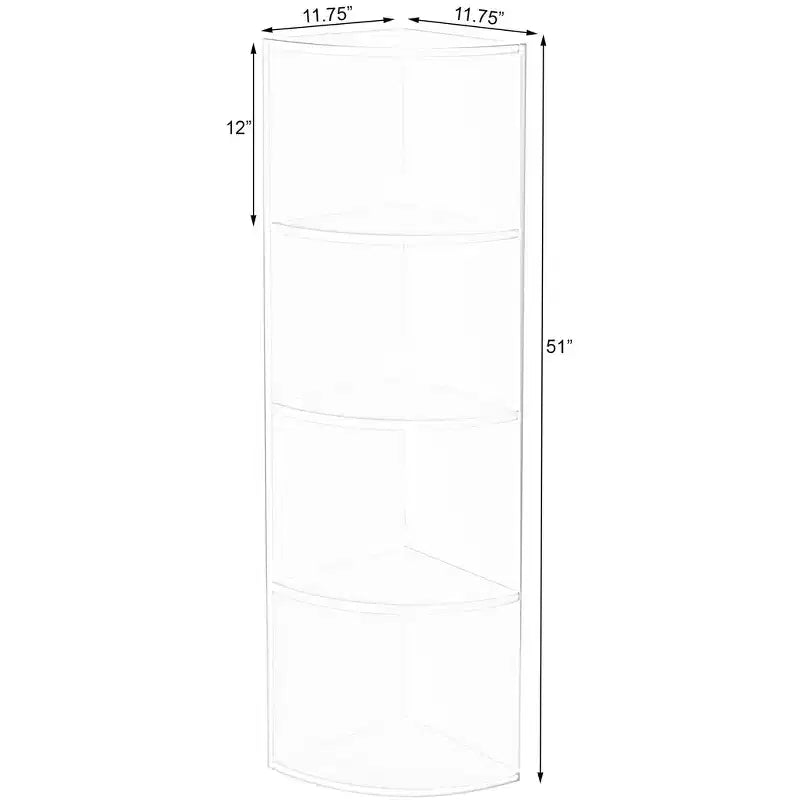 4-Tier Wooden Corner Bookshelf White – 51"H, Compact Design for Home & Office