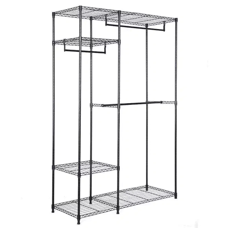 48x18x71" Portable Closet Organizer Garment Rack – Steel, 3 Hanging Rods & 5 Shelves